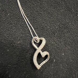 Elegant Silver and Diamond  Heart Pendant Necklace